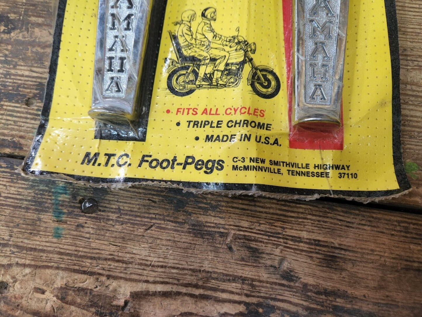 NOS NEW YAMAHA Stamped Metal Motorcycle Foot Pegs Fold up CHROME Vintage Chopper