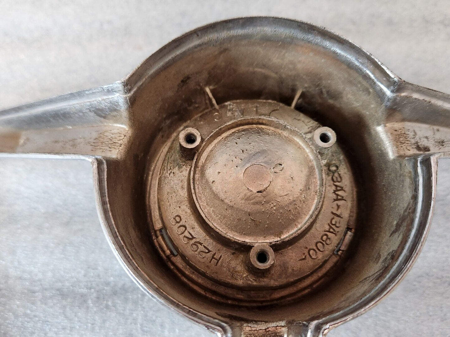 1963 1964 Ford Galaxie Horn Ring w/ Clear & Blue Steering Wheel Center Emblem