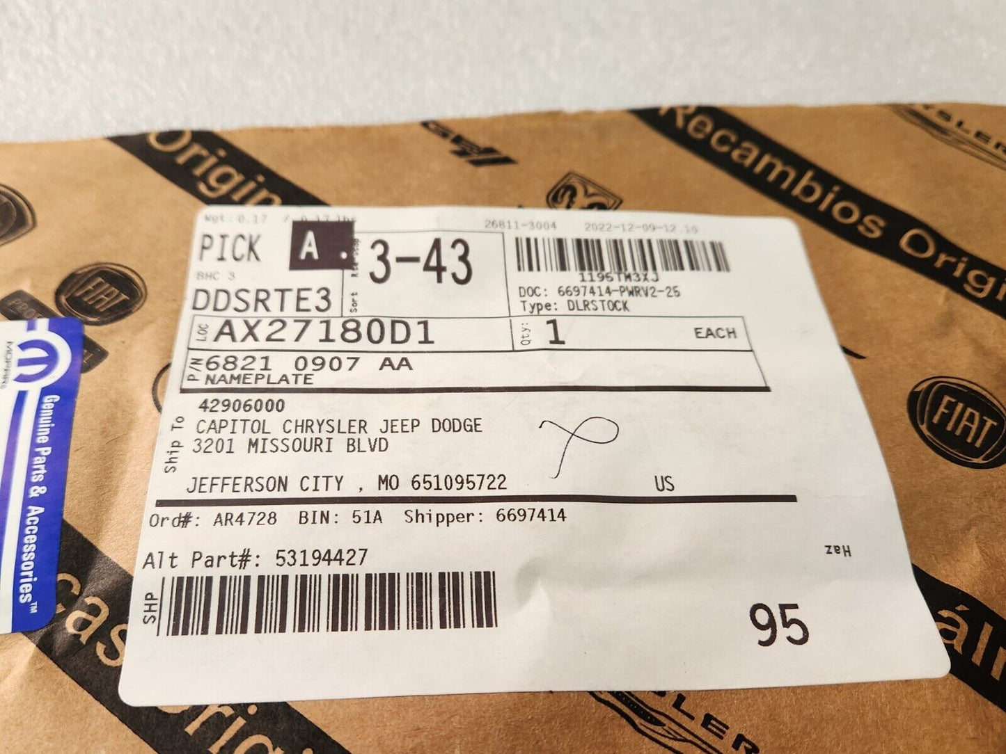 NEW OEM 2014-2020 RAM Promaster rear door chrome Nameplate Emblem 68210907AA