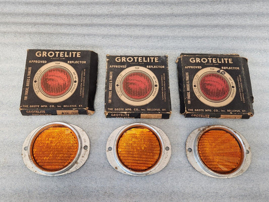 NOS LOT OF 3 VINTAGE GROTELITE AMBER REFLEX REFLECTOR USA MADE truck trailer 100