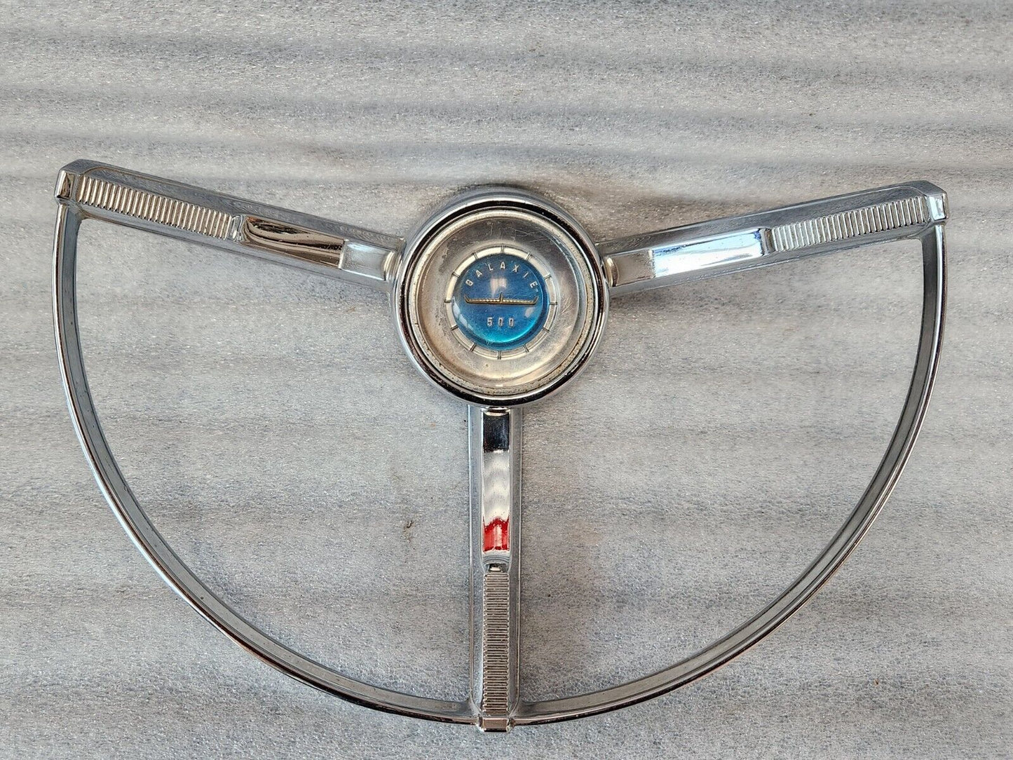 1963 1964 Ford Galaxie Horn Ring w/ Clear & Blue Steering Wheel Center Emblem
