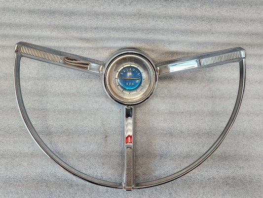 1963 1964 Ford Galaxie Horn Ring w/ Clear & Blue Steering Wheel Center Emblem