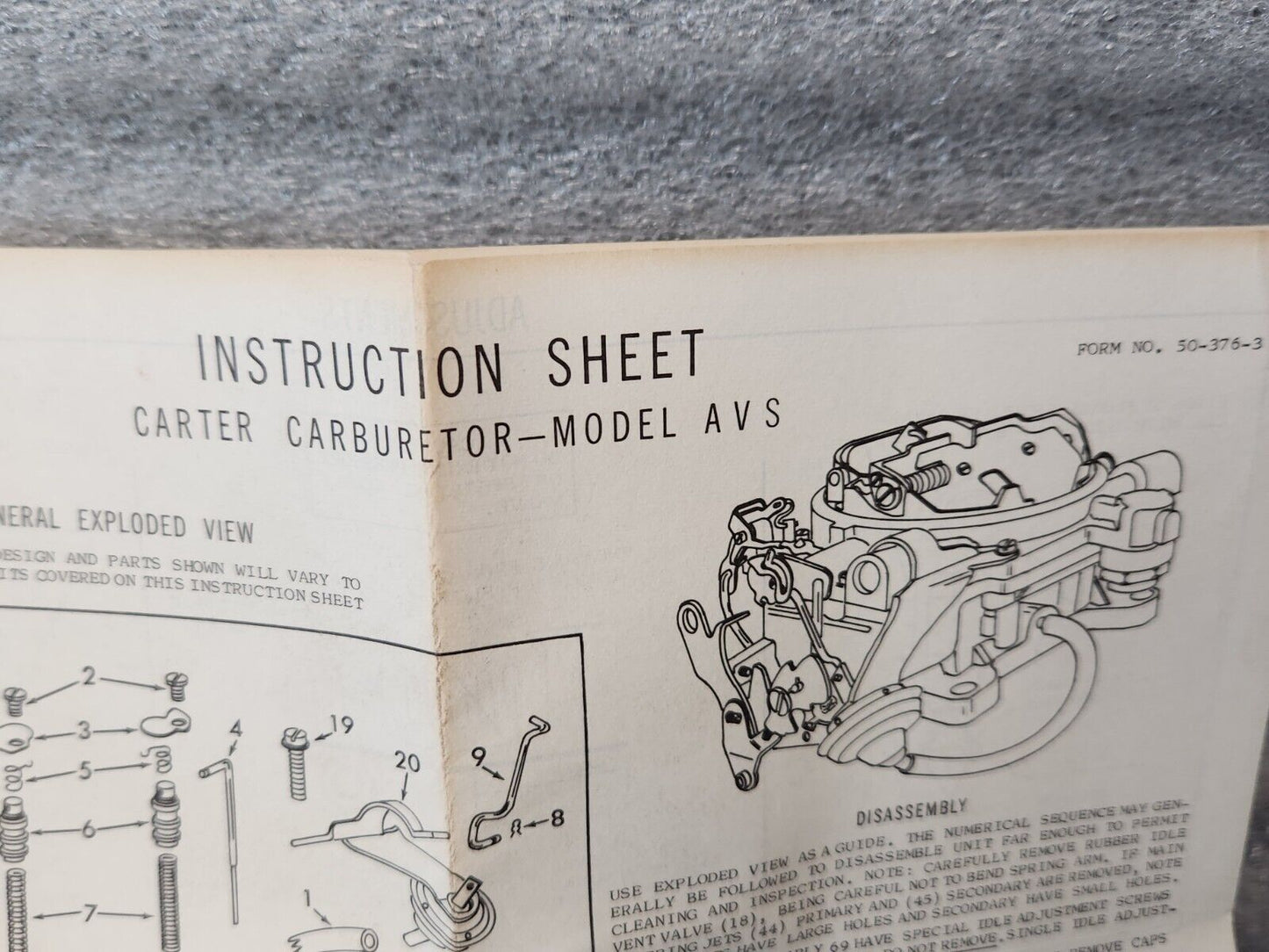 NEW Carter AVS 4 BBL 327 250 H.P.  V8 Carburetor Rebuild Kit 1966 Chevrolet