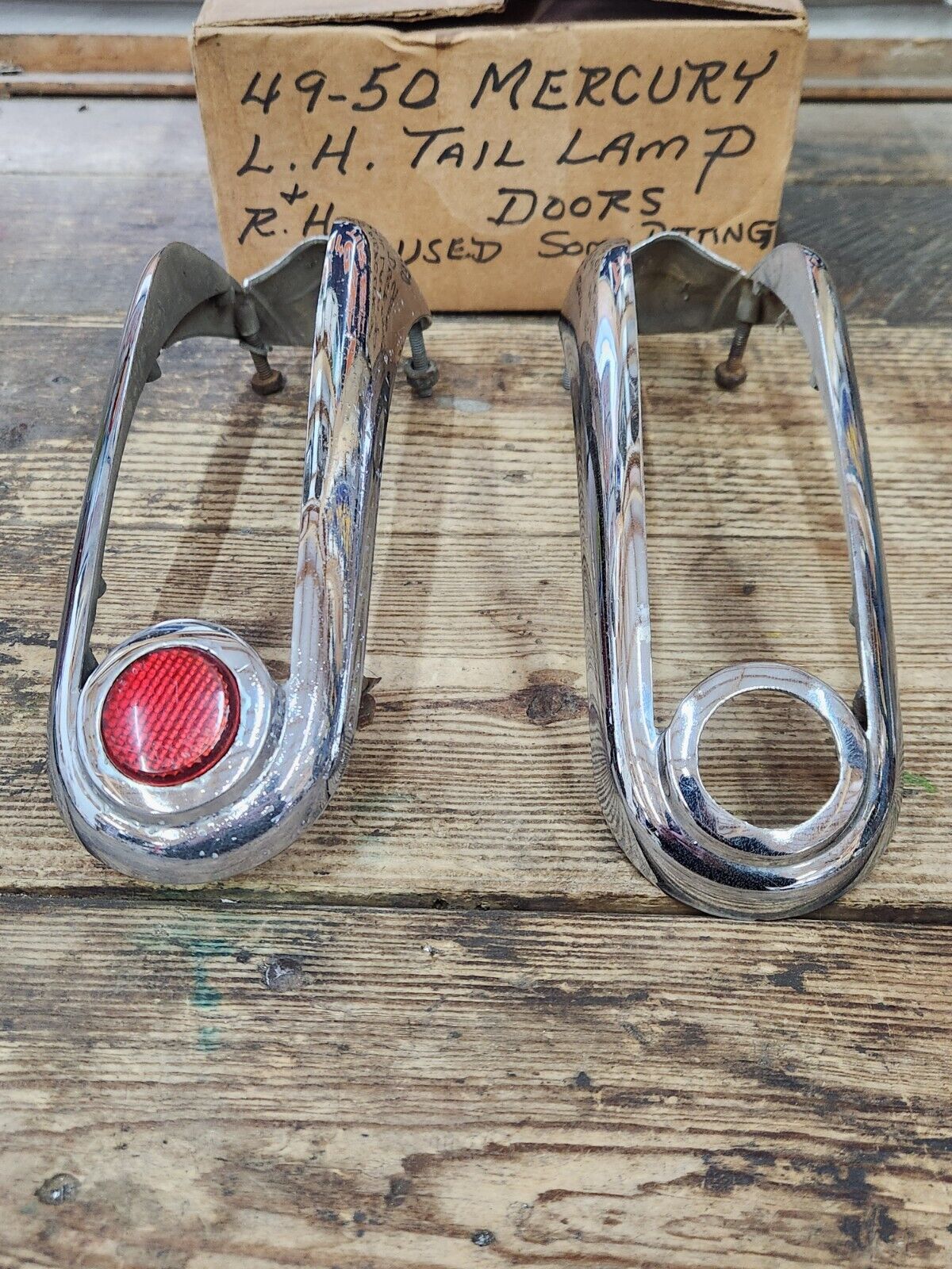 Original Pair 1949 1950 Mercury Tail Light Lens Bezels Used R&L NICE