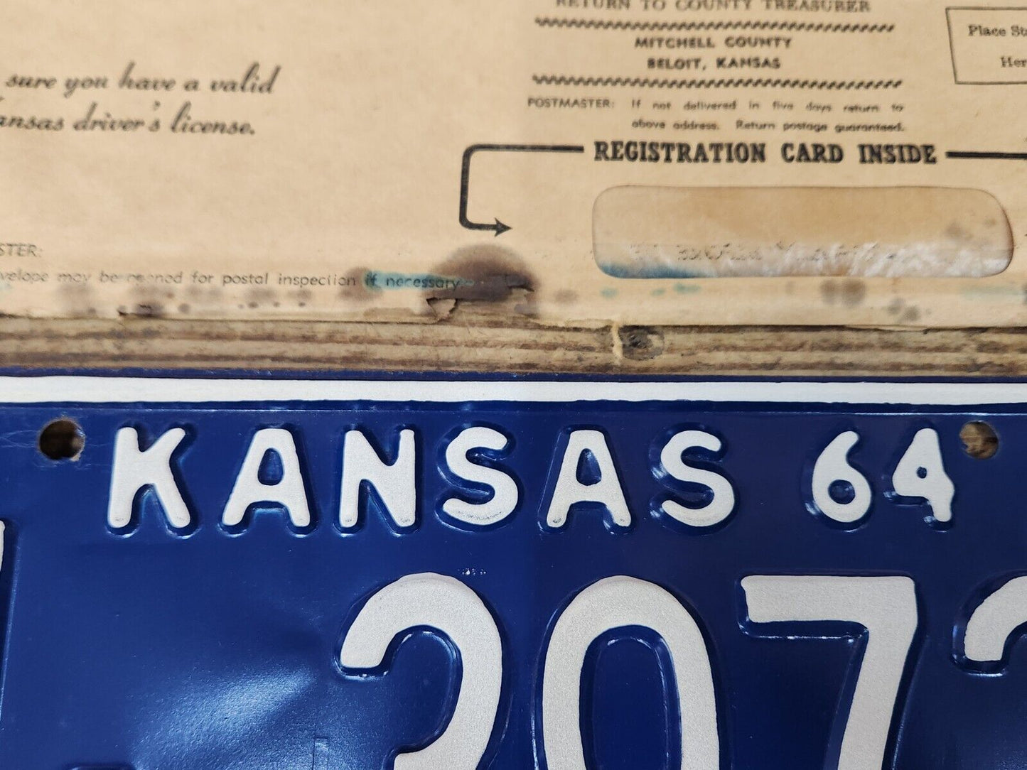 NOS 1964 KANSAS KS LICENSE PLATE TAG MC 3972 Mitchell County ANTIQUE Vintage NEW