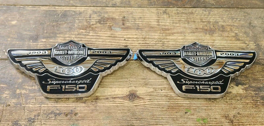 NOS OEM 2003 HARLEY DAVIDSON FORD F-150 SUPERCHARGED FENDER EMBLEMS NEW PAIR