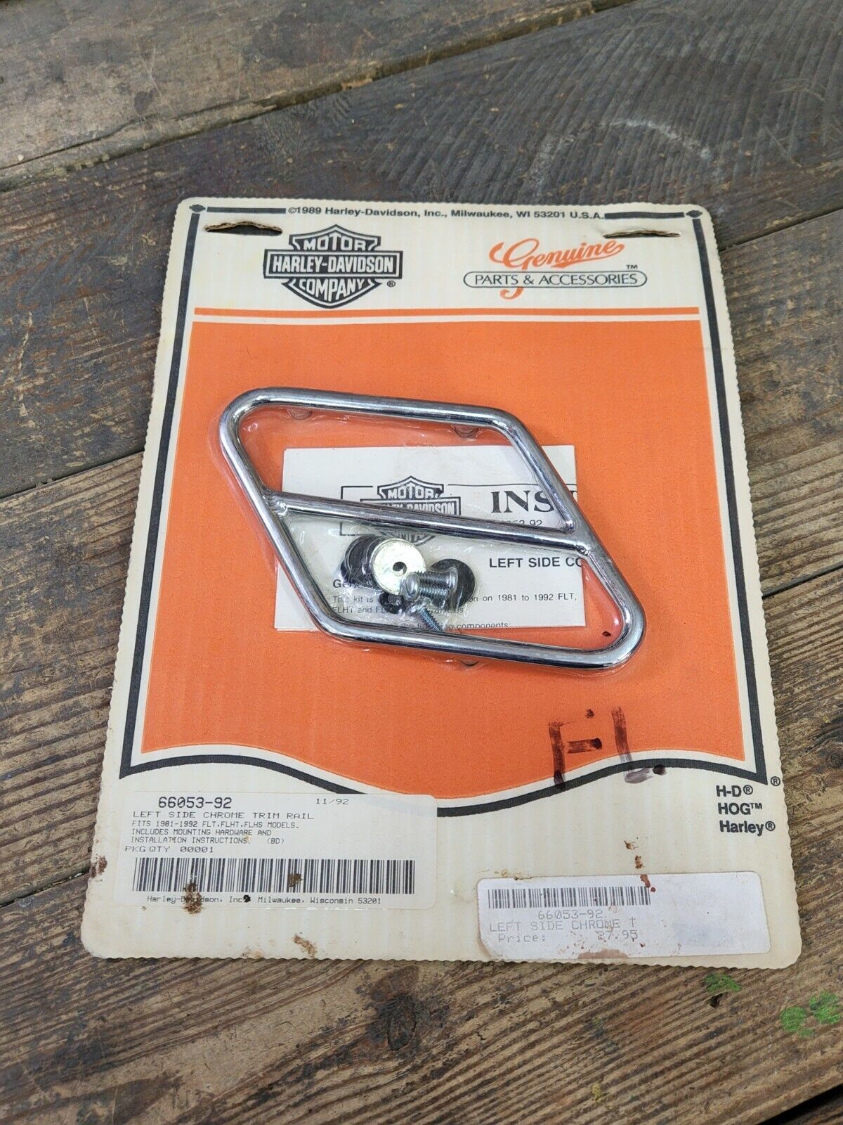 NOS OEM 1981-92 FL Genuine Harley Davidson Left Side Chrome Trim Rail 66053-92