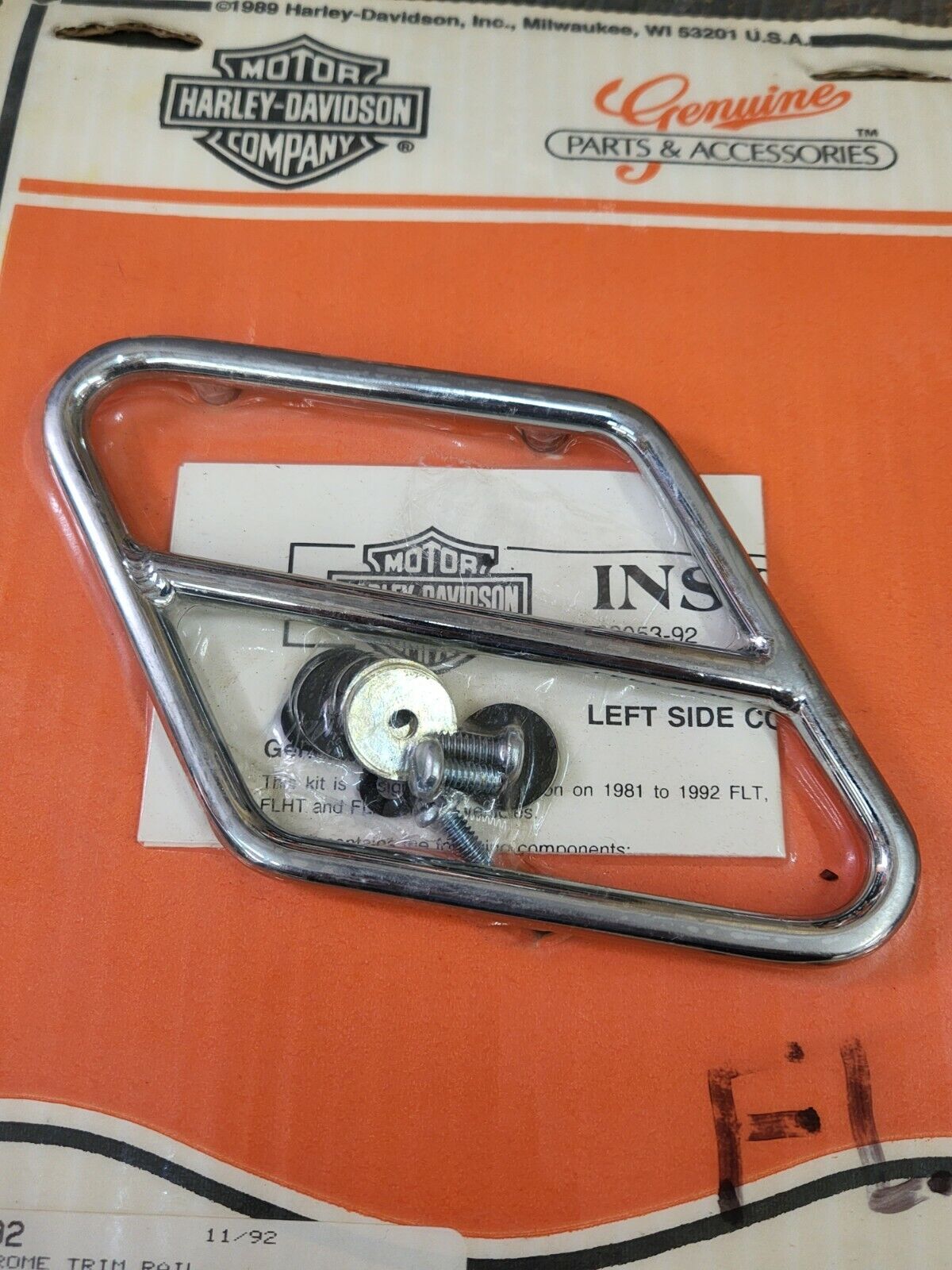 NOS OEM 1981-92 FL Genuine Harley Davidson Left Side Chrome Trim Rail 66053-92