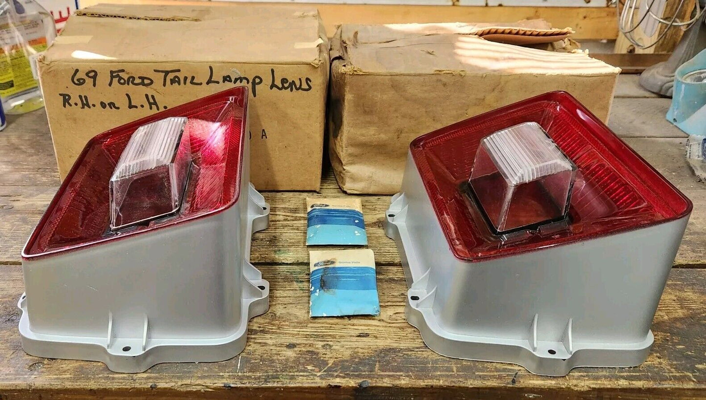 NOS OEM PAIR 1969 Ford Galaxie Tail Lamp Lenses LEFT & RIGHT SIDE  C9AZ-13450-A