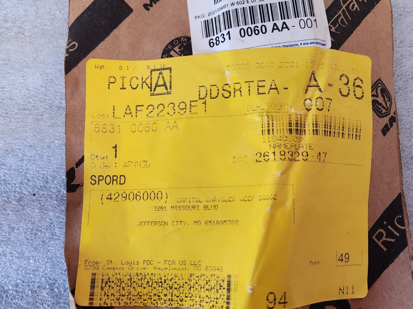 19-20 RAM LARAMIE LONGHORN EMBLEM NAMEPLATE BADGE LH OR RH DOOR MOPAR 68310060AA