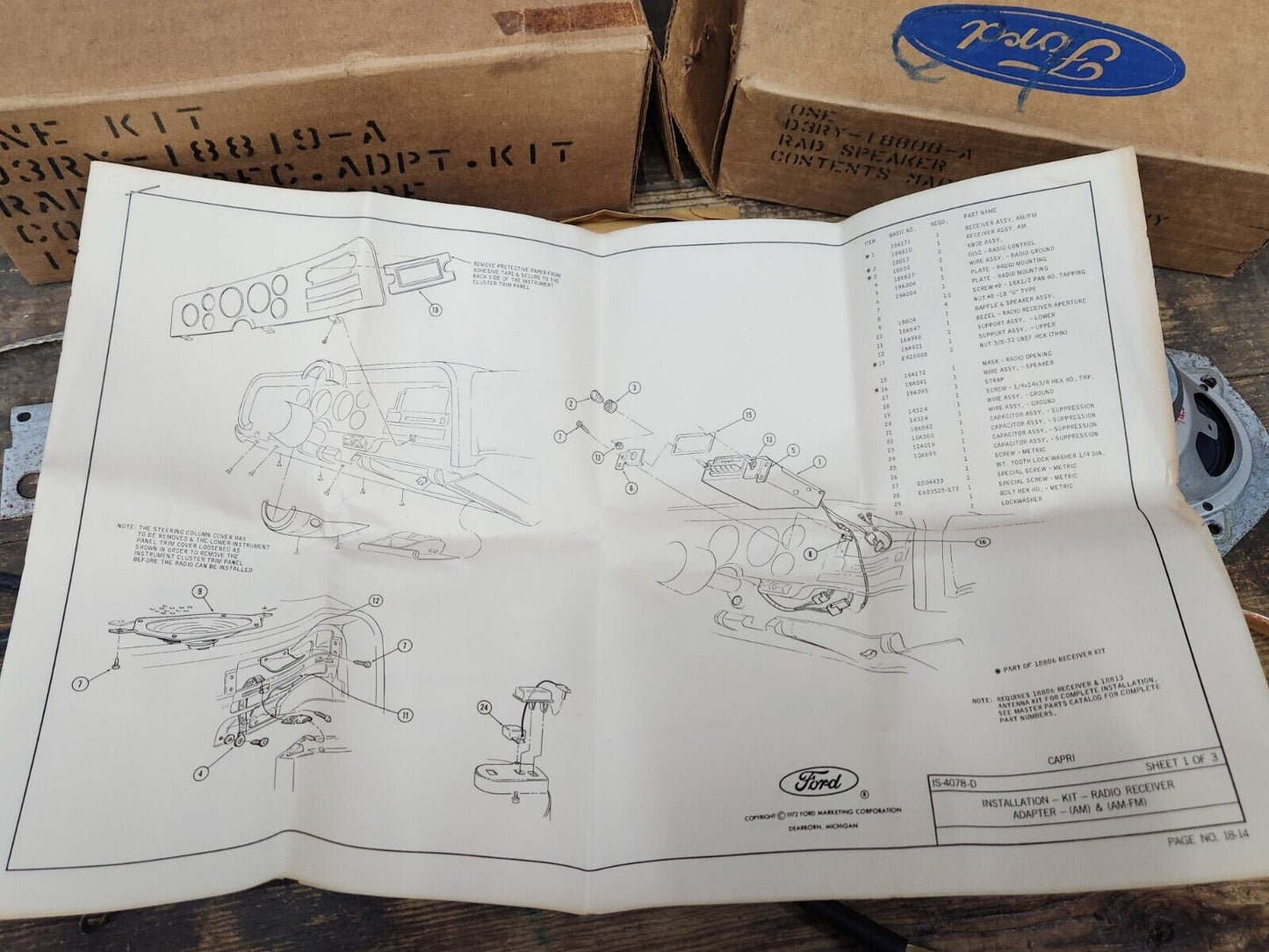 NOS 1973 1974 Mercury Capri AM AM/FM RADIO SPEAKER REAR ADAPTER KIT Integral A/C