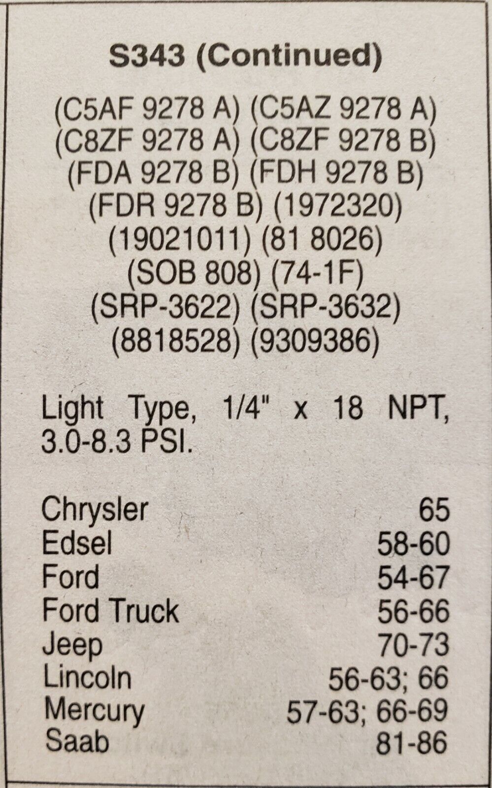 NEW Engine Oil Pressure Light Switch BORG S354 Fits Various Vehicles 1954-86