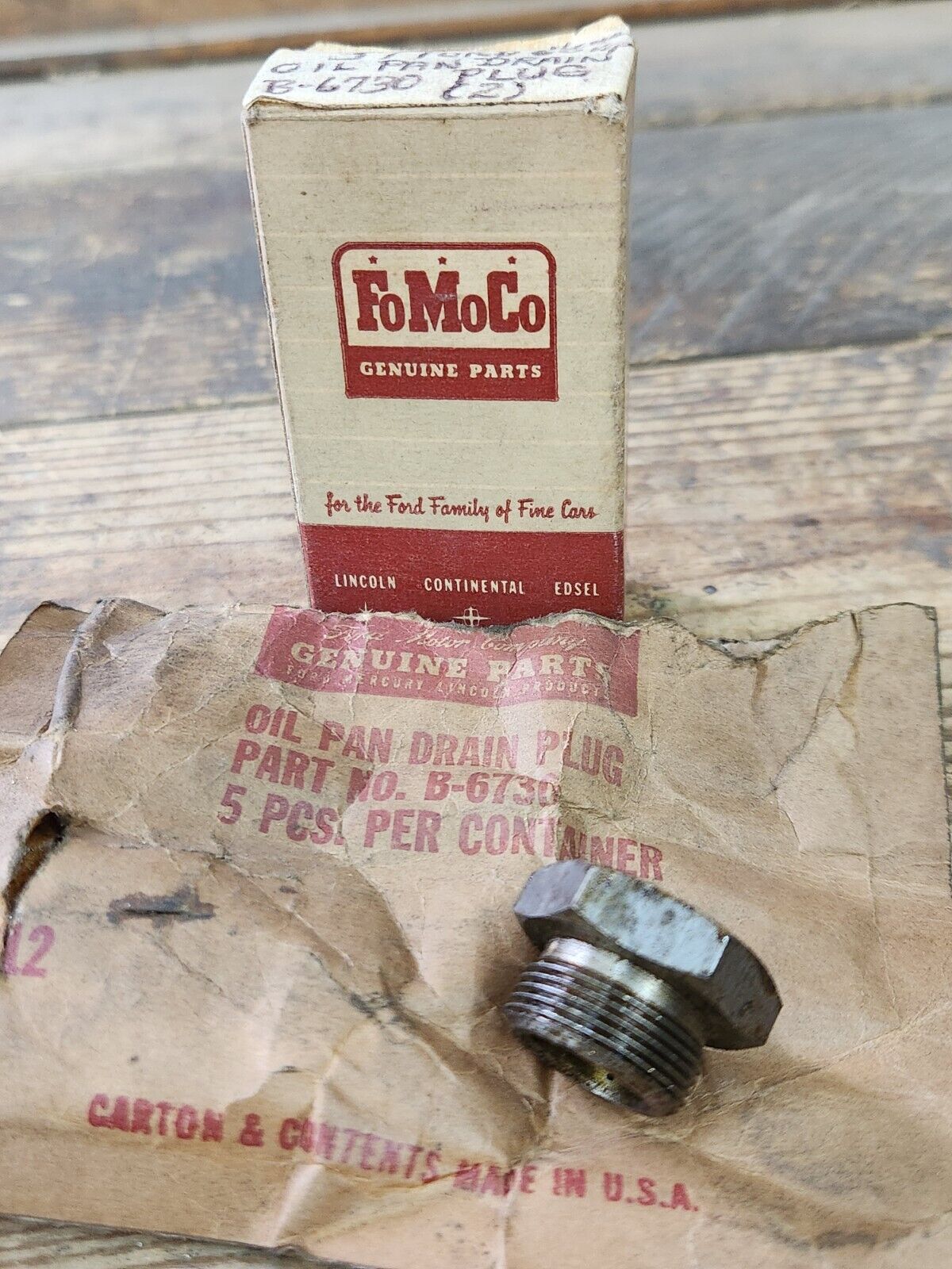 NOS OEM 1932-38 Ford V8 Flathead 1937 60hp 1929-34 4 cyl. Oil Drain Plug B-6730