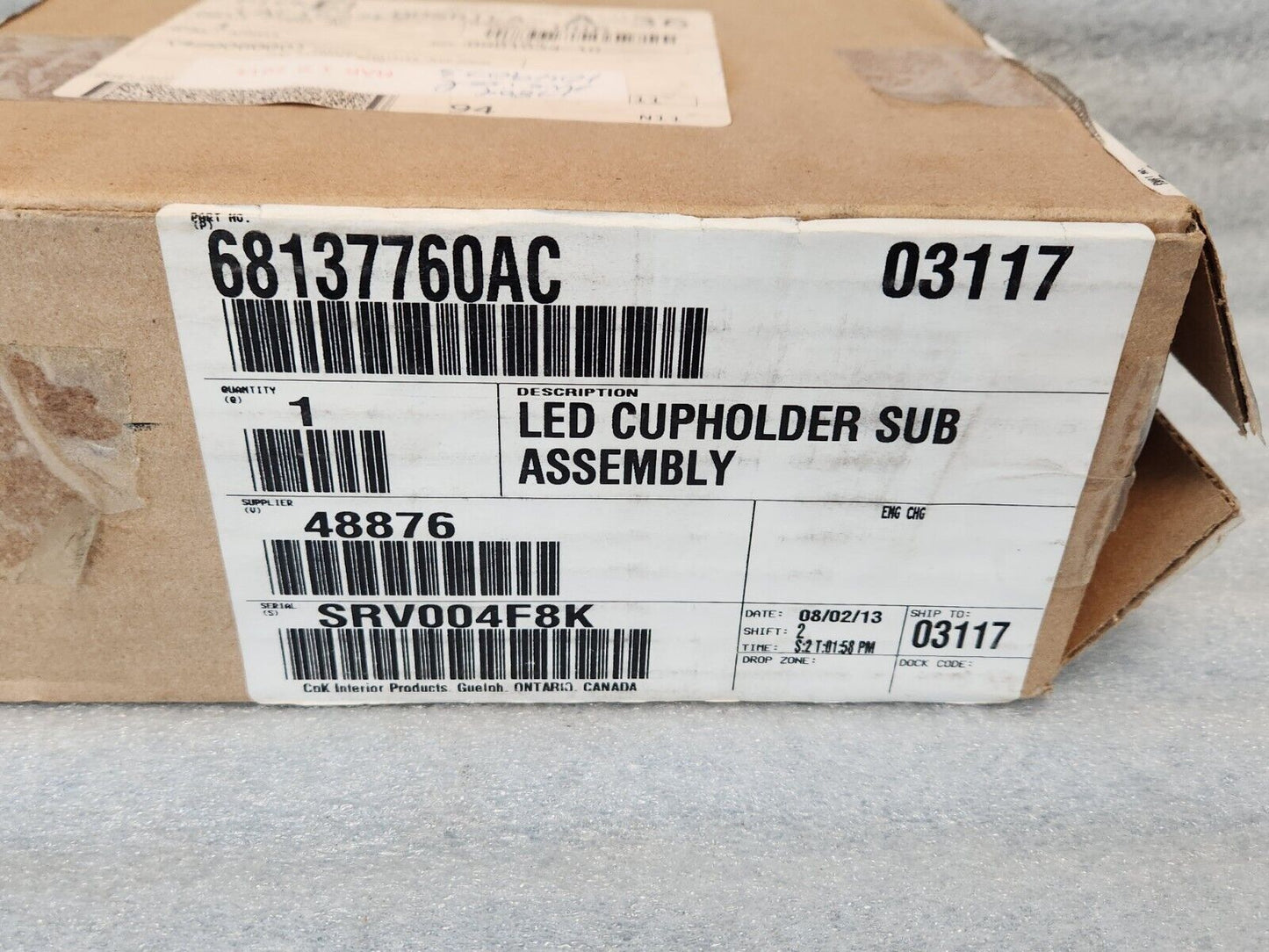 NEW OEM 2011-2014 DODGE CHARGER CHRYSLER 300 CENTER CONSOLE LED CUP HOLDER ASSY.