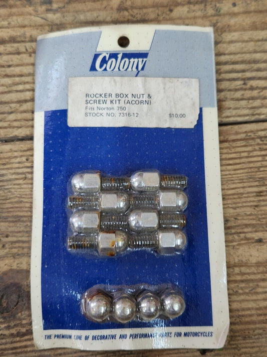 NEW 1967-1977 NORTON 750 ROCKER BOX ACORN NUT & SCREW KIT NOS COLONY 7316-12