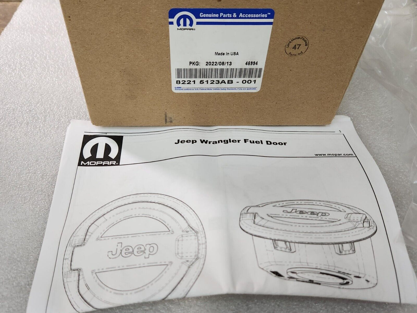 Fuel Door Black Powder coated Aluminum 2018-2024 Jeep Wrangler JL OEM 82215123AB