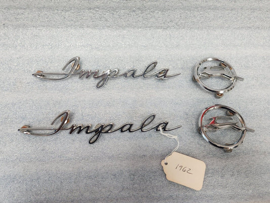 1962 Chevy Impala Rear Quarter Panel Emblems Scripts Deer Set Of 4 OEM GM