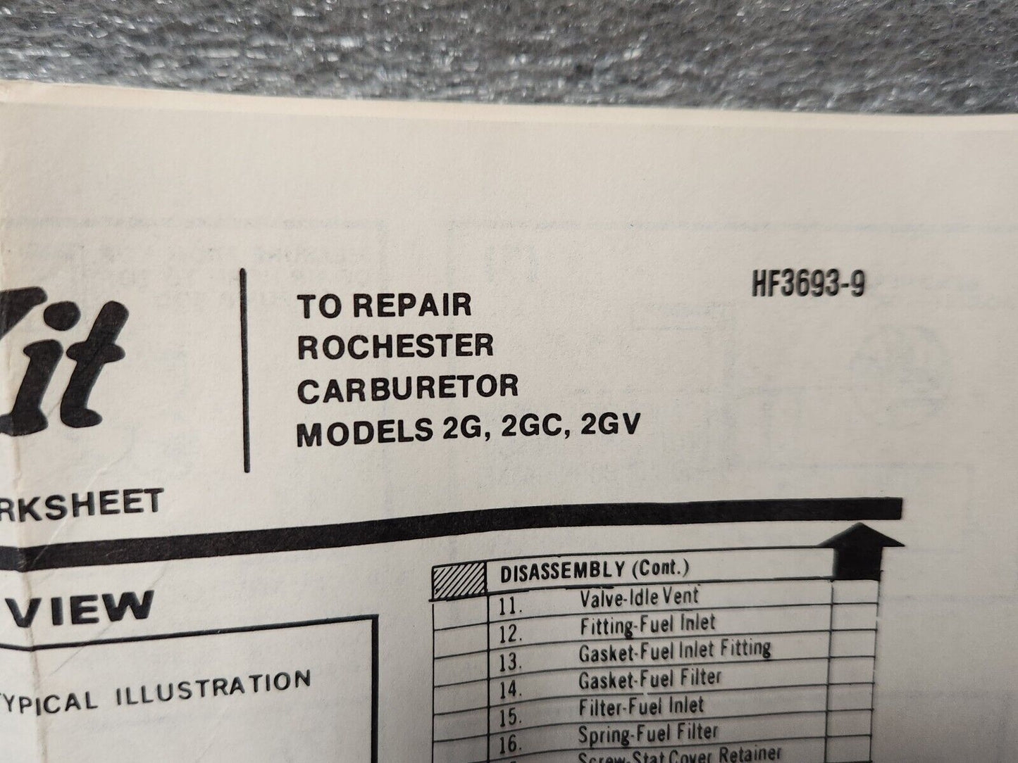 NEW 1973 Chevrolet Carburetor Rebuild Kit Rochester 2GV 2 Barrel 350 400
