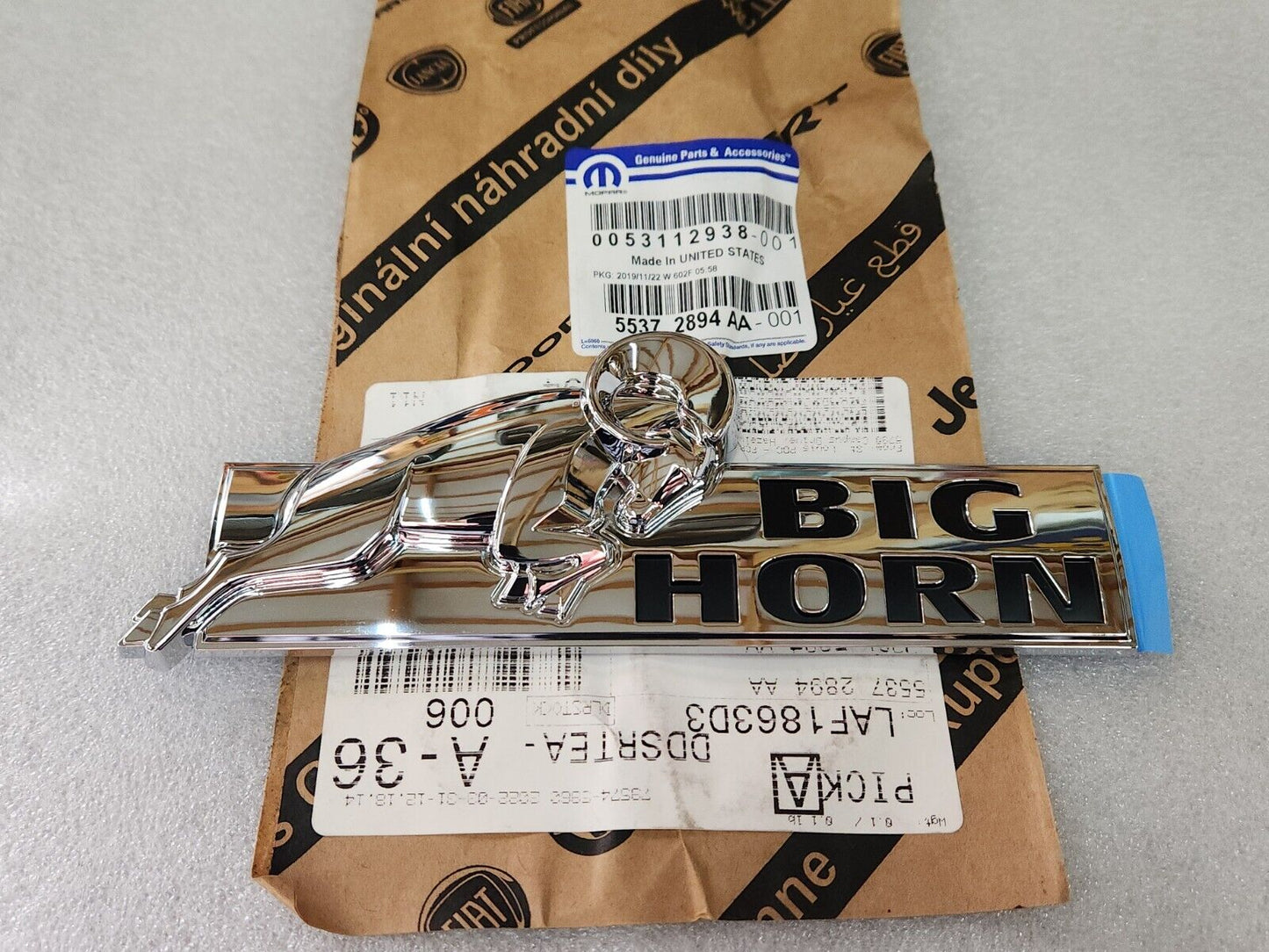 2008-2020 Dodge Ram Rear Tailgate Chrome Big Horn Emblem Lower Right 55372894AA