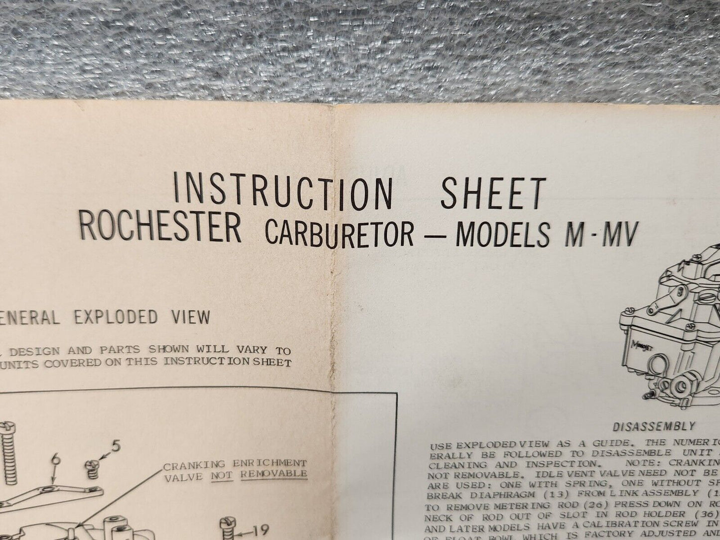 NEW ROCHESTER M MV  1 BBL CARBURETOR REBUILD REPAIR KIT 1967-1969 CHEVY OLDS GMC