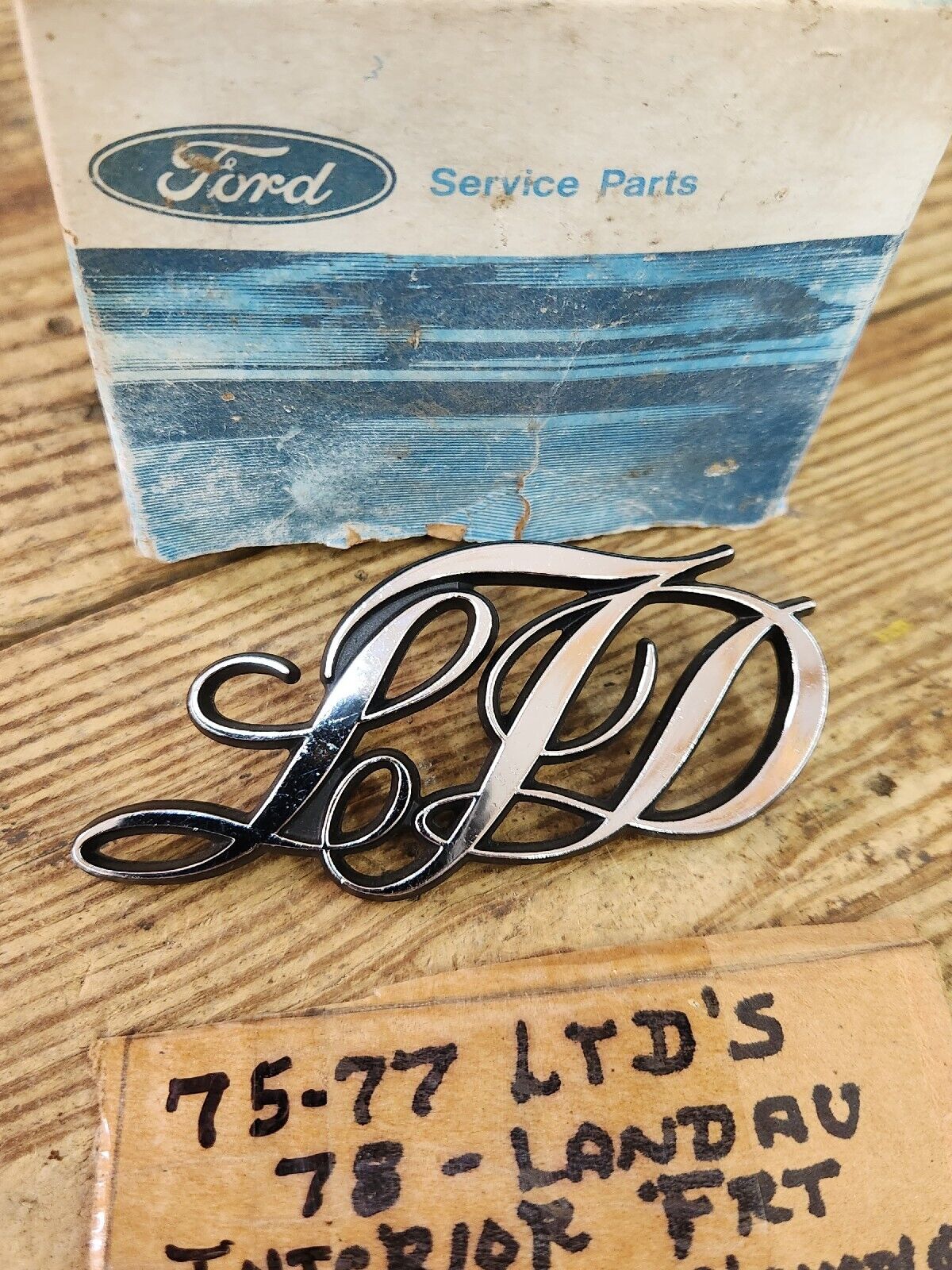 NOS 1975-1977 Ford LTD Scribe Emblem Front Door Panel Nameplate D5AB-6020802-AA