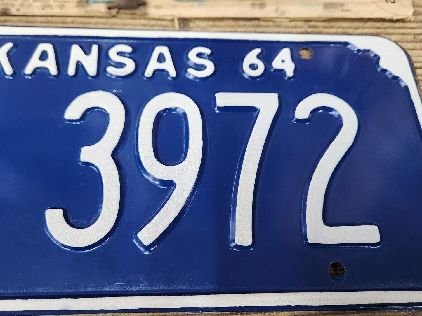 NOS 1964 KANSAS KS LICENSE PLATE TAG MC 3972 Mitchell County ANTIQUE Vintage NEW