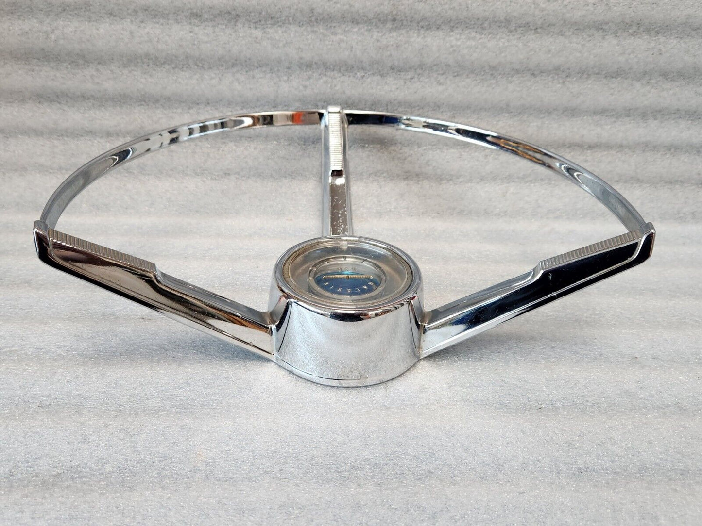 1963 1964 Ford Galaxie Horn Ring w/ Clear & Blue Steering Wheel Center Emblem