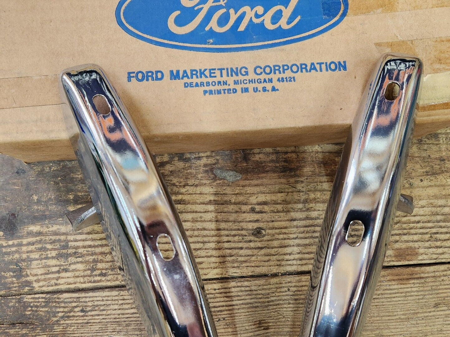 NOS OEM 1970 1971 Ford Maverick Chrome Front Bumper Guards Pair Low Protection