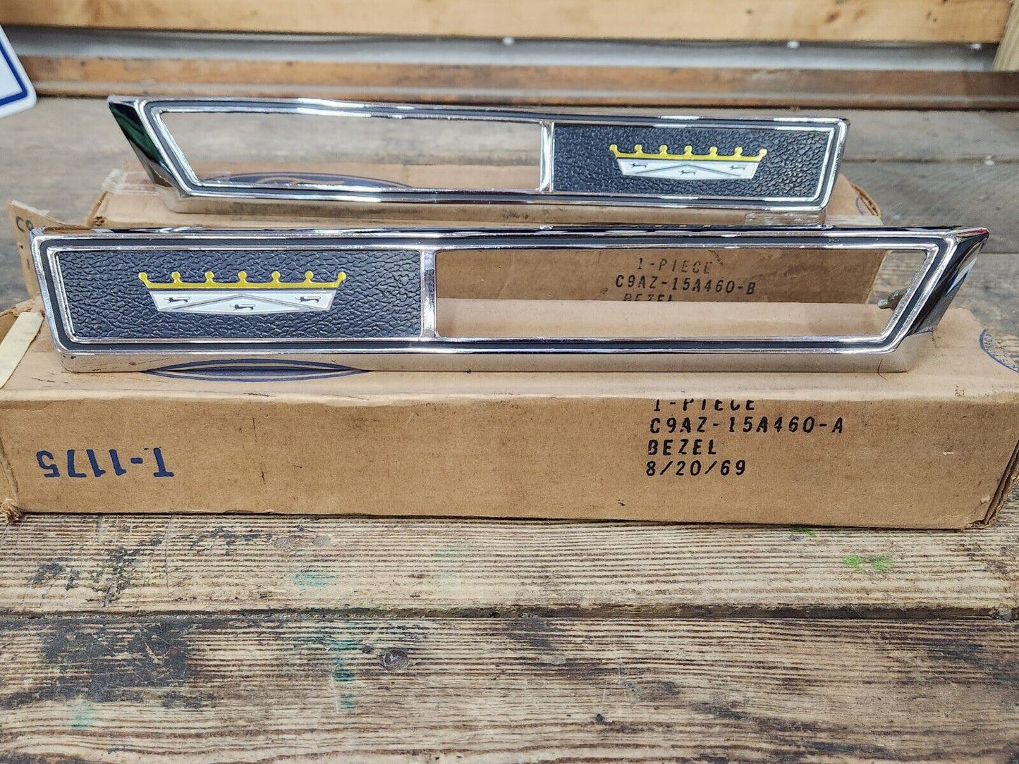 NOS OEM Ford 1969 Galaxie 500 Marker Lamp Bezels Fender Ornaments Emblems