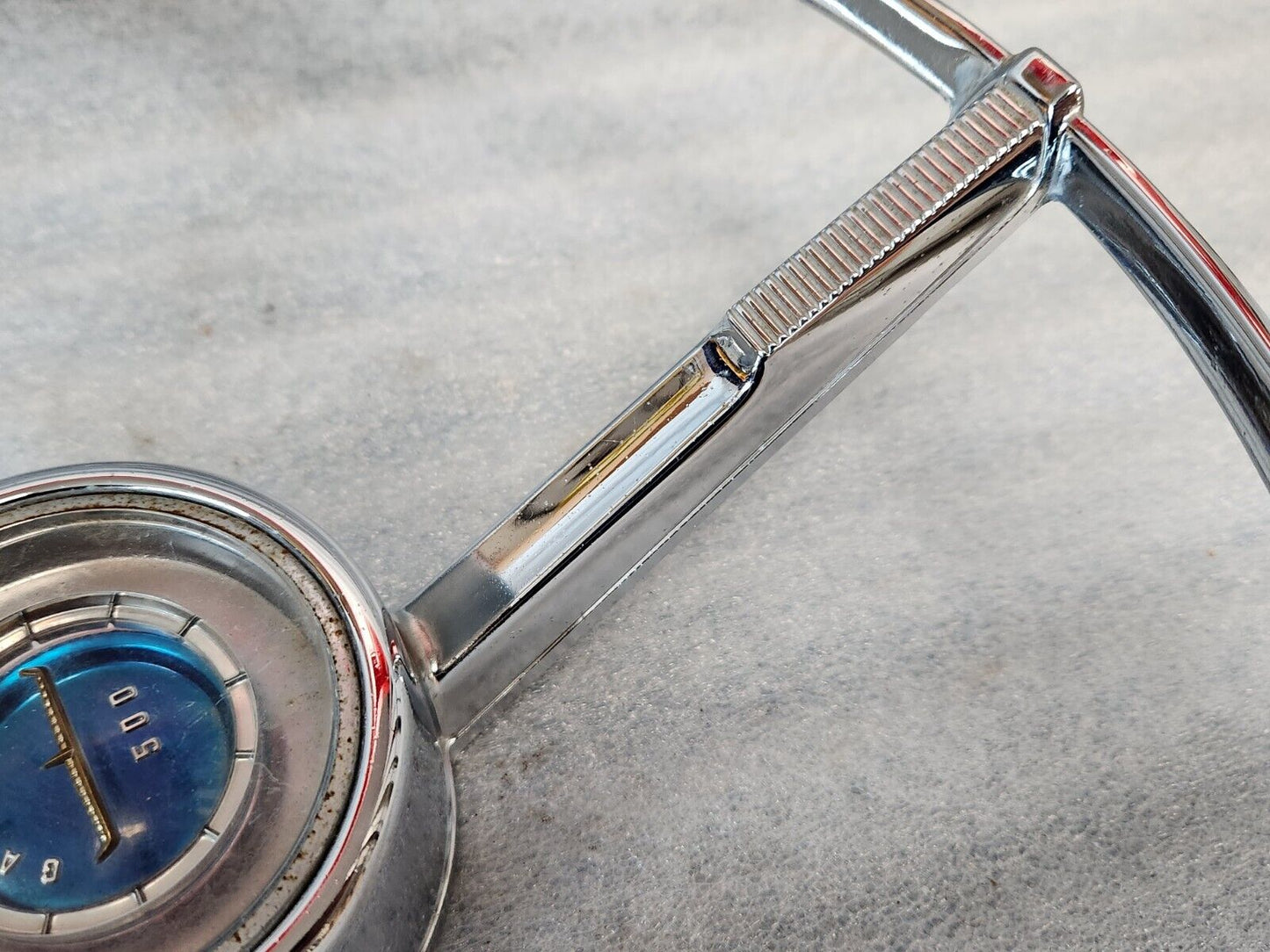 1963 1964 Ford Galaxie Horn Ring w/ Clear & Blue Steering Wheel Center Emblem