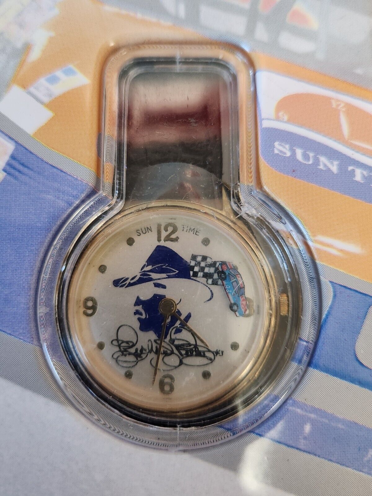 Vintage Richard Petty Sun Time Watch Black Band White Face New in Tin