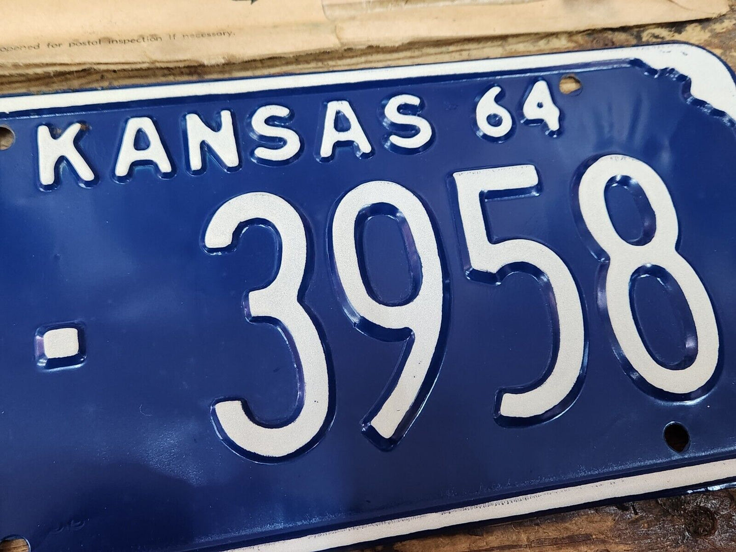 NOS 1964 KANSAS KS LICENSE PLATE TAG MC 3958 Mitchell County ANTIQUE Vintage NEW