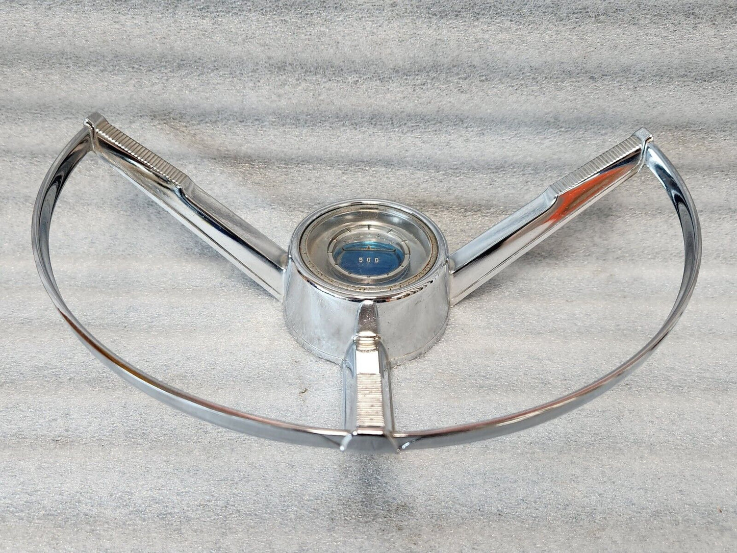 1963 1964 Ford Galaxie Horn Ring w/ Clear & Blue Steering Wheel Center Emblem