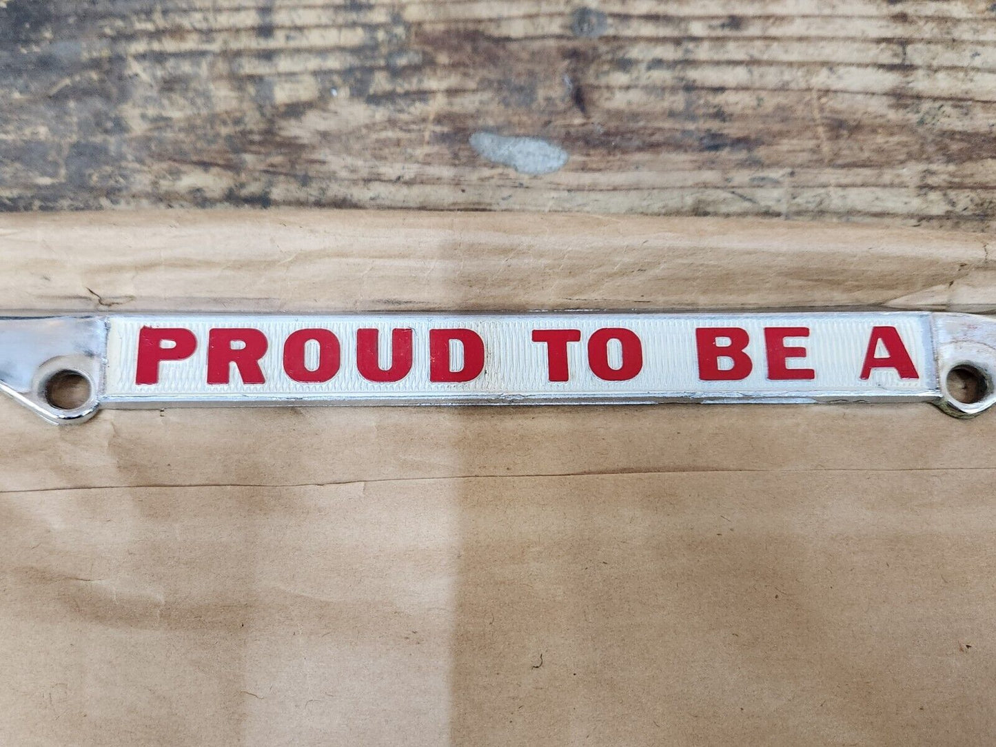 NEW NOS Vintage PROUD TO BE A SHRINER Metal Chrome Embossed License Plate Frame