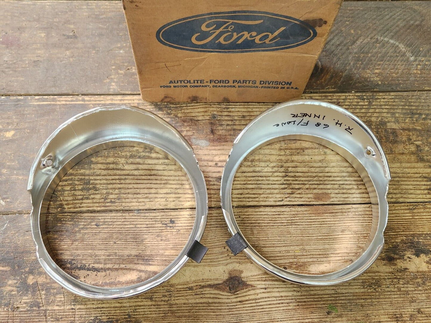 NOS OEM Ford Torino 1968 Inner LH & RH Front Headlight Bezels Genuine Pair