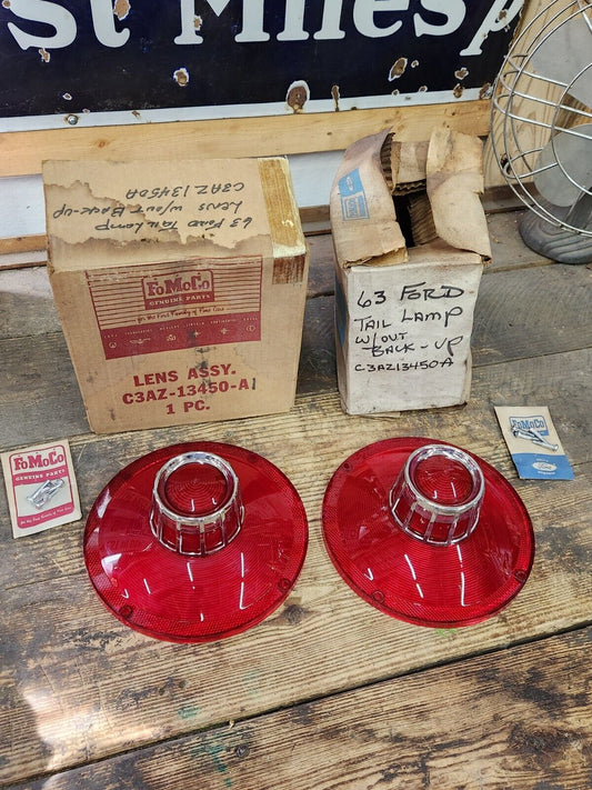 NOS 1963 Ford Galaxie Taillight Lenses Pair # C3AZ-13450-A Brand New FoMoCo