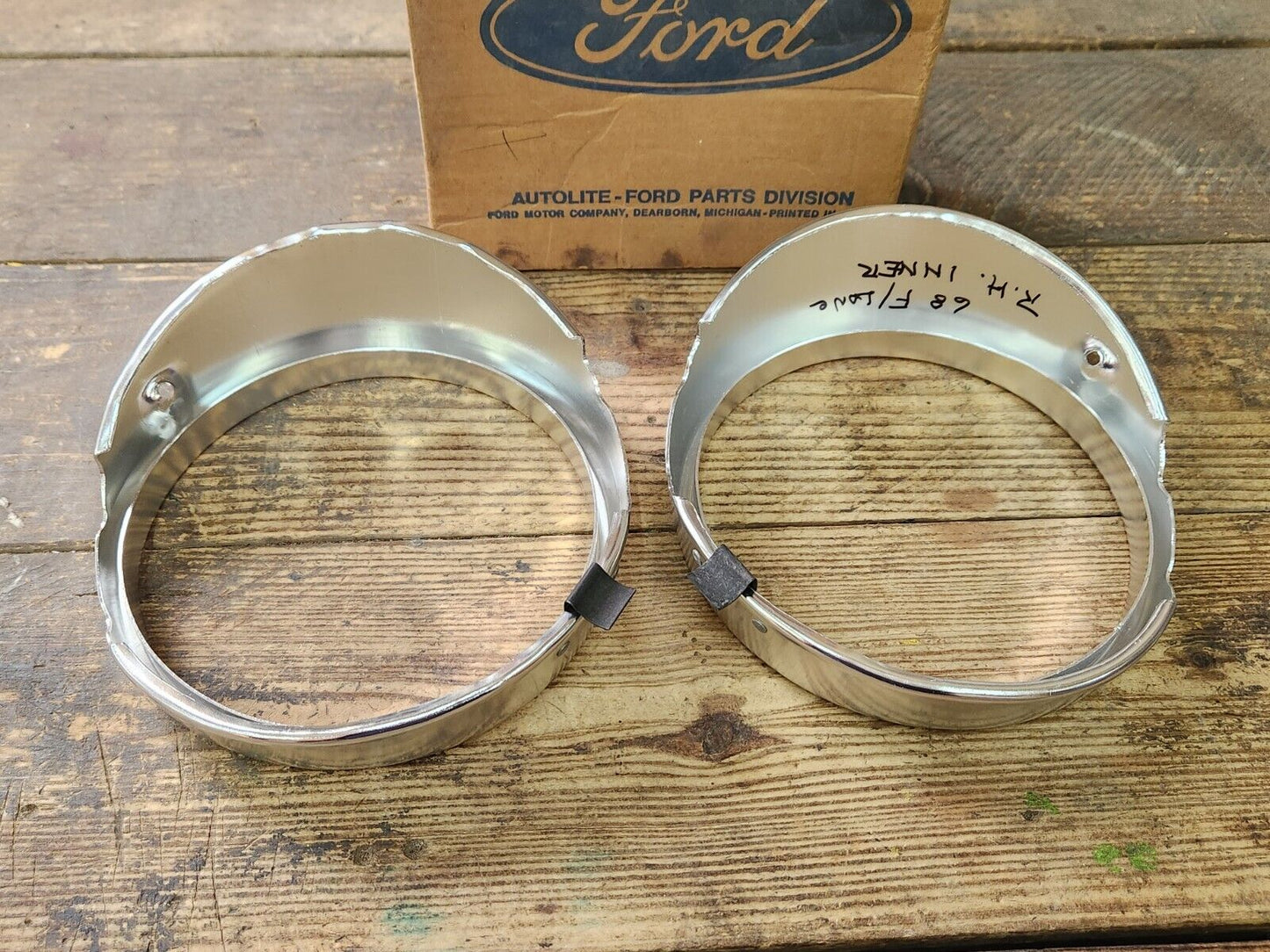 NOS OEM Ford Torino 1968 Inner LH & RH Front Headlight Bezels Genuine Pair