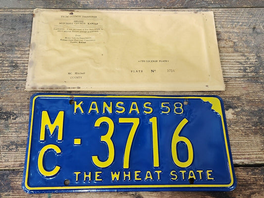 NOS 1958 KANSAS KS LICENSE PLATE TAG MC 3704 Mitchell County ANTIQUE Vintage NEW