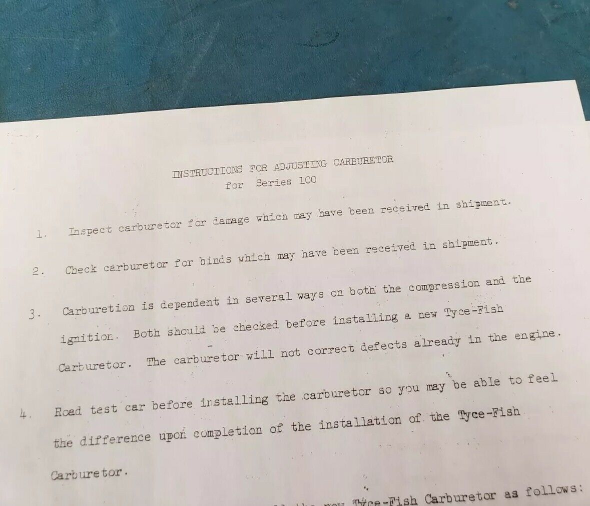 Tyce Fish Series 100 Carburetor Adjusting Instructions With Diagram HOT Rod
