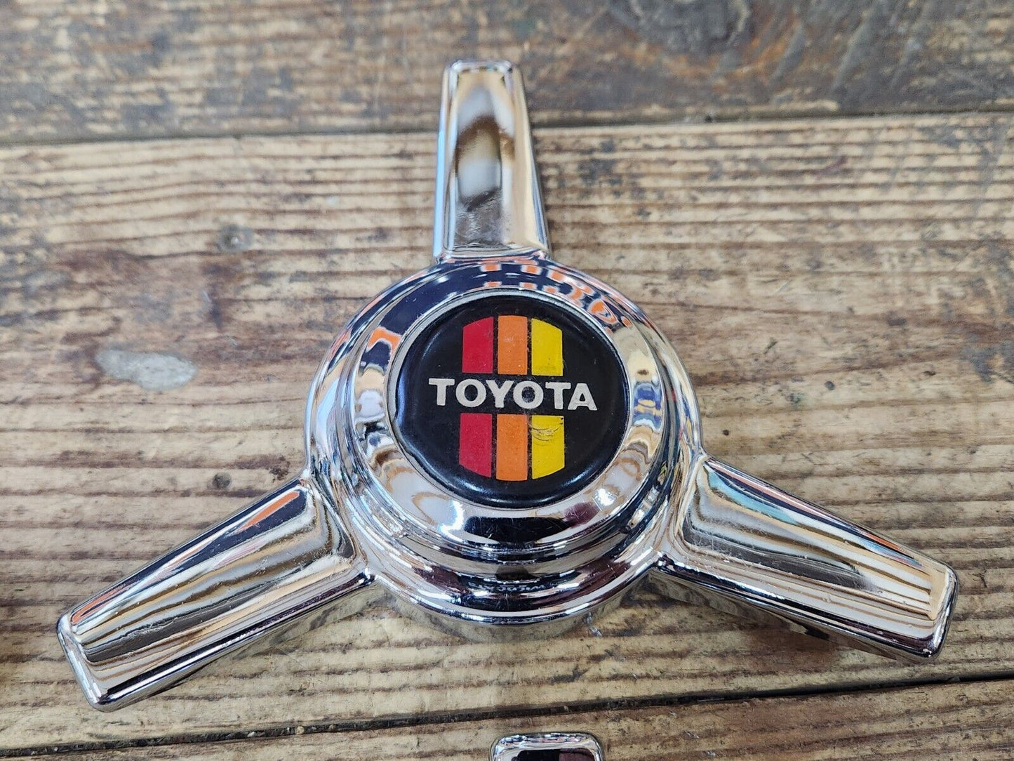 RARE VTG NOS TRD Toyota Tri Spoke Chrome Knock Off Spinner Wheel Center Caps Set