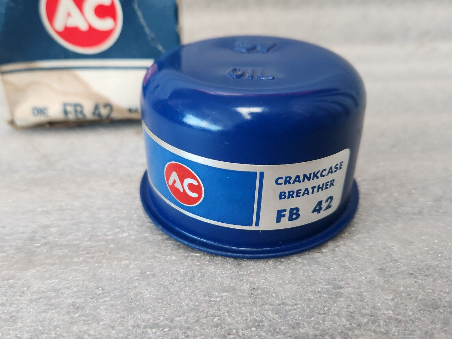 NOS OEM 55-67 Corvette AC Crankcase Oil Filler Breather Cap FB42 GM 6419440 Blue