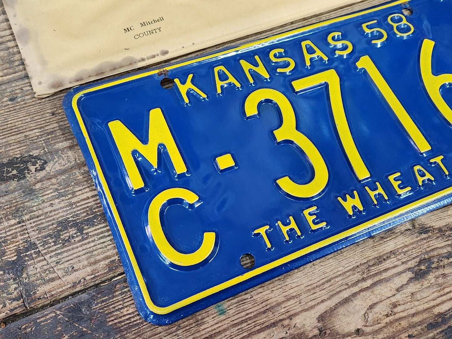 NOS 1958 KANSAS KS LICENSE PLATE TAG MC 3704 Mitchell County ANTIQUE Vintage NEW