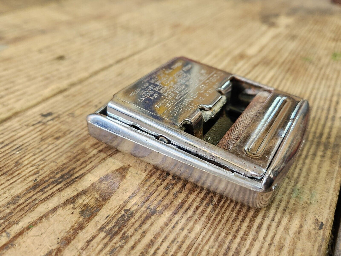 Vintage 1967 Ford FoMoCo Lap Belt Chrome & Black Buckle Robbins-JR-7600