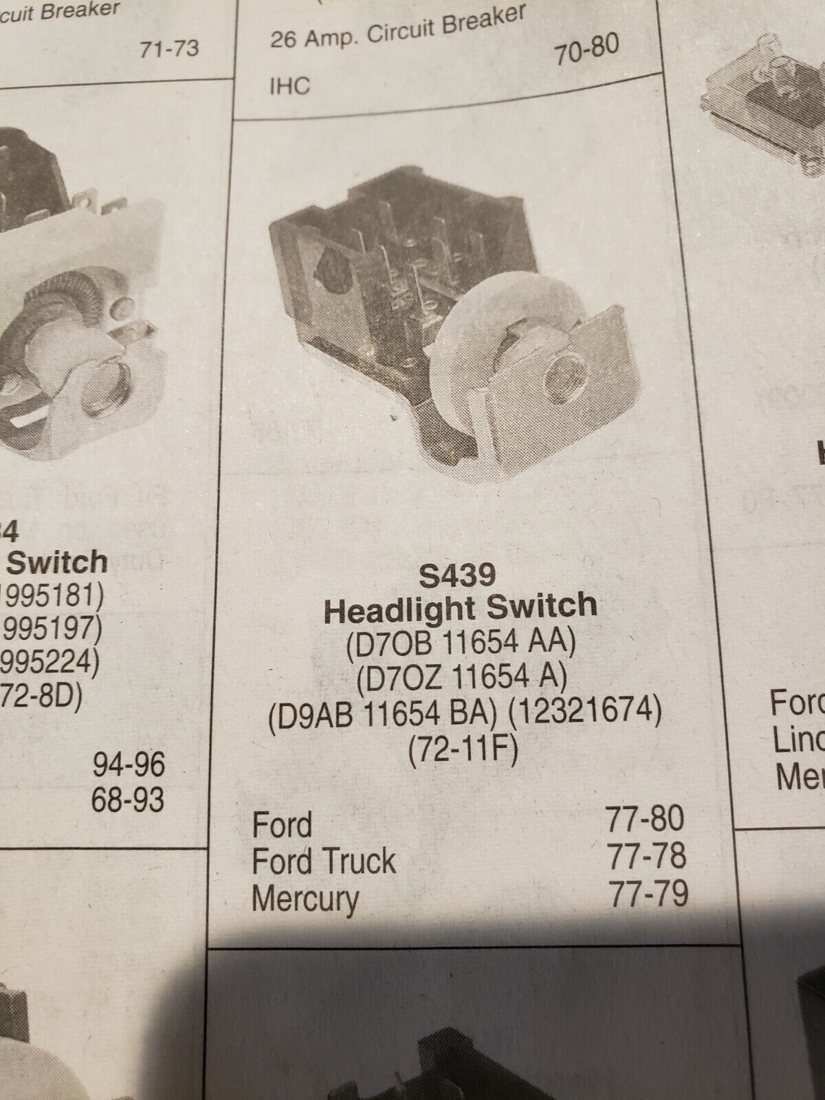 NEW FORD MUSTANG LINCOLN MERCURY Headlight Switch 1977-1980 S439 77-78 Truck