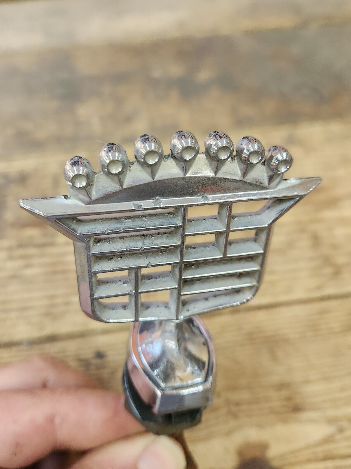 1977-81 Cadillac Deville Skeleton Hood Ornament  1610460 with Base and Nut