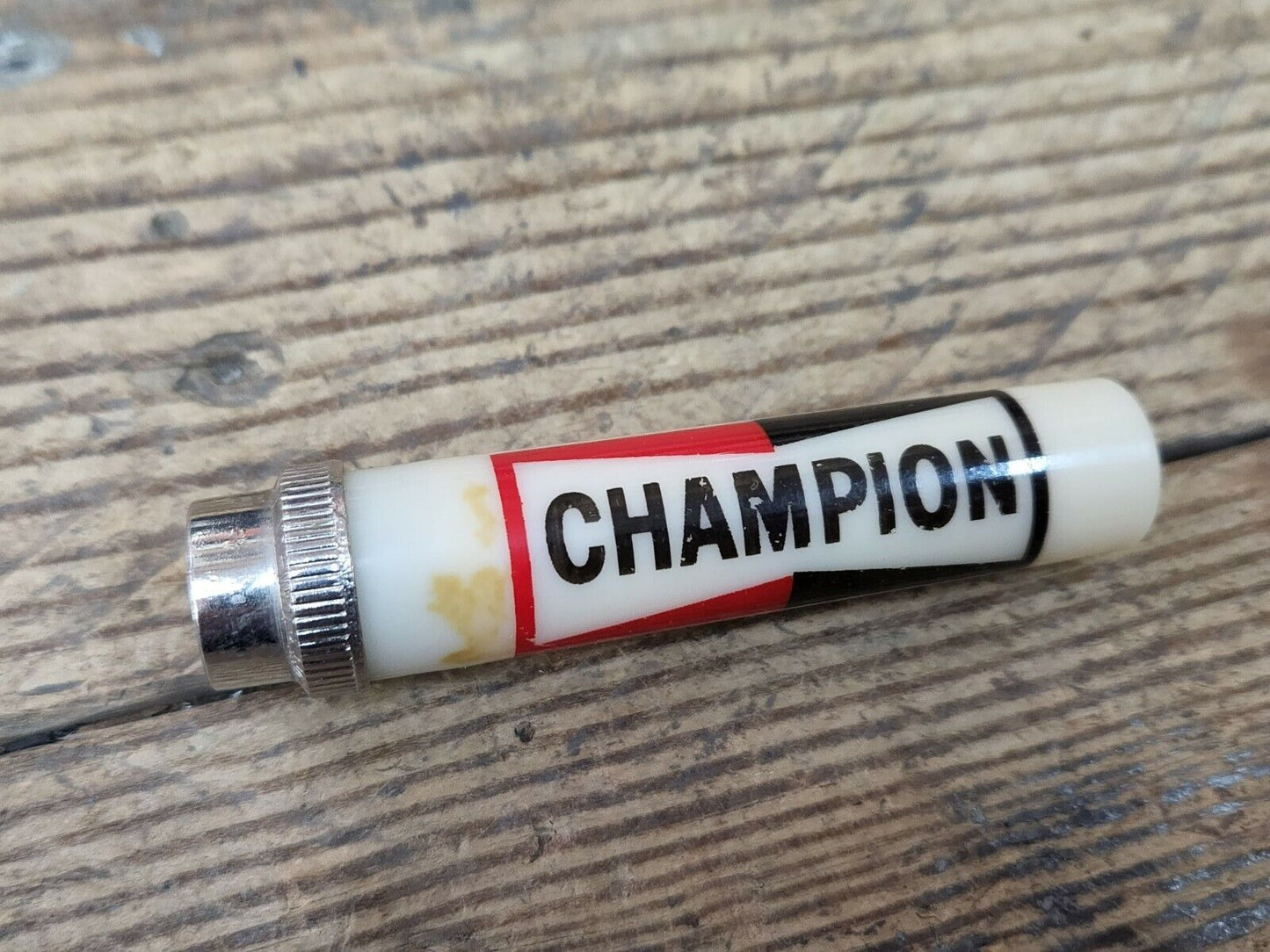 Vintage Round Plastic Advertiser Lighter Champion Spark Plugs RARE Gas Oil