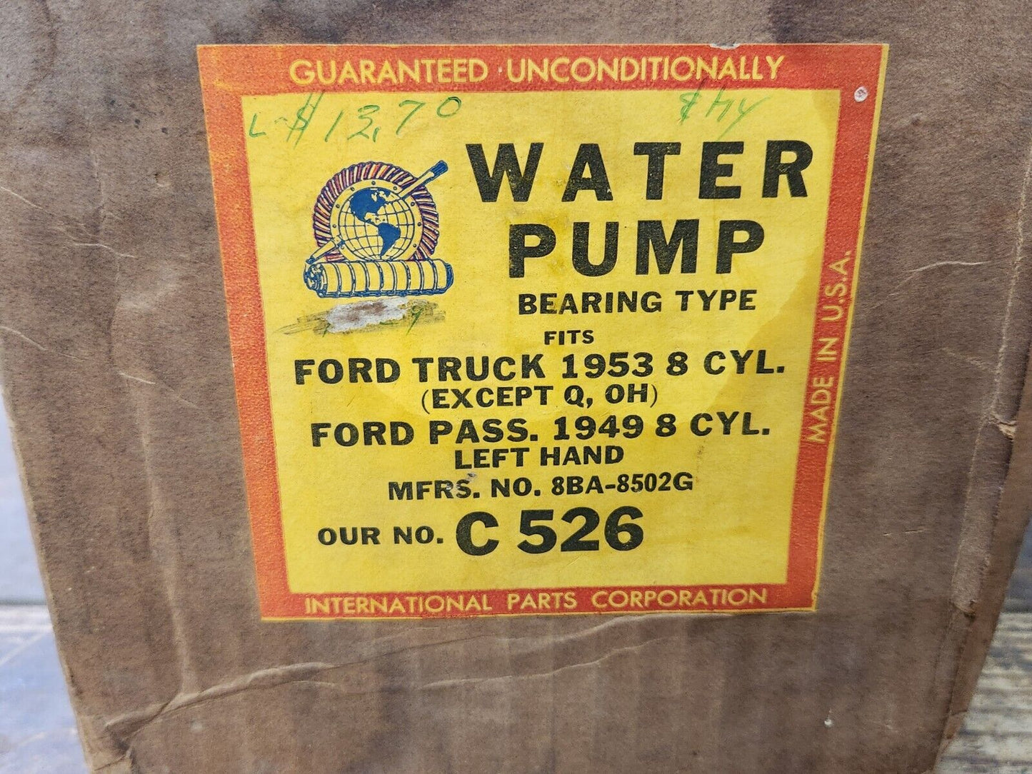 NORS 1949 FORD WATER PUMP LH 8BA-8502-G wide belt Flathead V8 49-53 Car 53 Truck