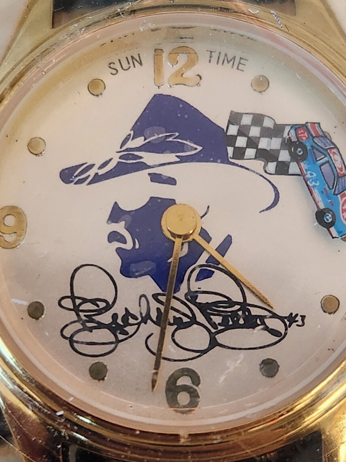 Vintage Richard Petty Sun Time Watch Black Band White Face New in Tin