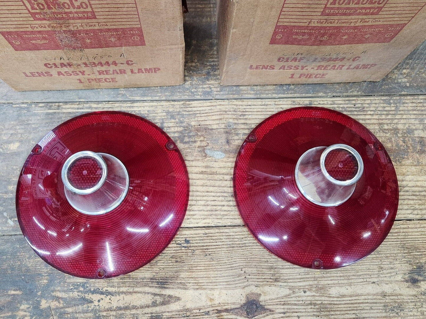 NOS OEM PAIR 1961 FORD FAIRLANE GALAXIE TAIL LIGHT LAMP LENS W/O BACK UP NIB