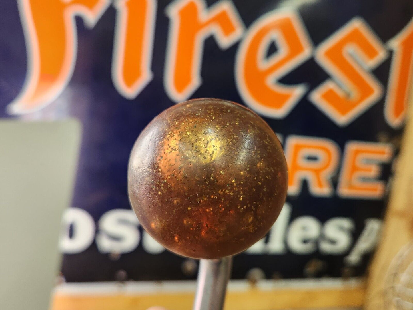 Vintage Gold Metal flake Shift Knob With Curved Extension Semi Truck Van Hot Rod